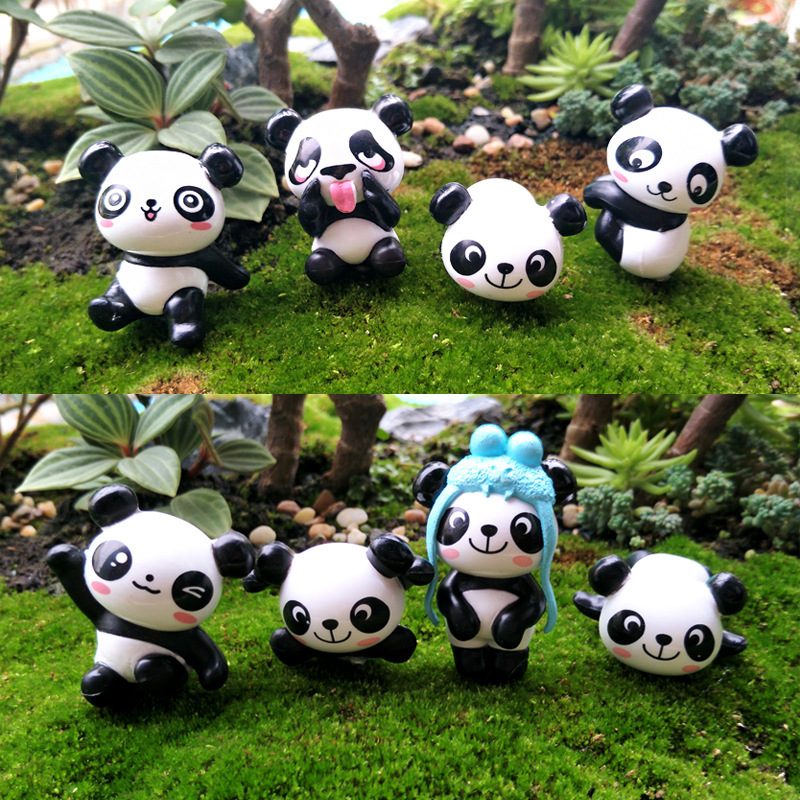 Miniture Fairy Garden Accessories Supplies Resin Cartoon Panda Figurine Toys Pot Bonsai Miniature Garden Terrariums Fairy Garden Animals Kits Items Car Interior Decoration Table Ornaments
